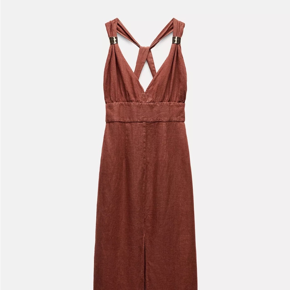 Zara Brown Midi linen Dress